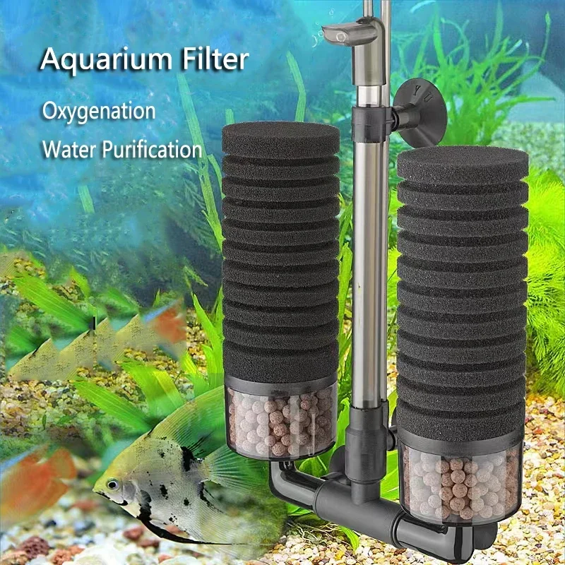 Black Aquarium Filter Suitable for Cleaning and Purifying Large Fish Tanks Air Pump Skimmer Biochemical Sponge Biological Filter