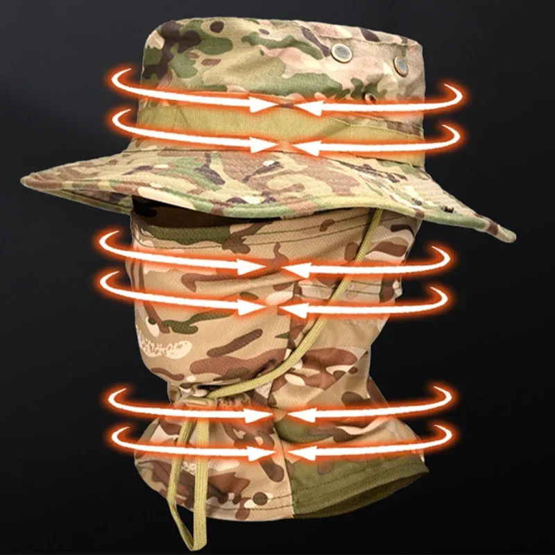 Tactical Camouflage Hat Sun Protection Set Outdoor Sport Hiking Fishing UV Protection Neck Face Boonie Hat Adjustable Bucket Cap