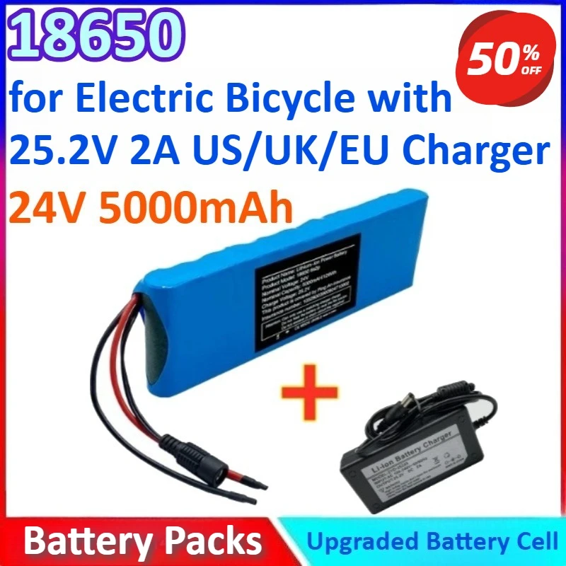 

18650 6S2P 24V 5000mAh New General-purpose Lithium-ion Battery Pack for Electric Bicycle Moped with 25.2V 2A US/UK/EU Charger