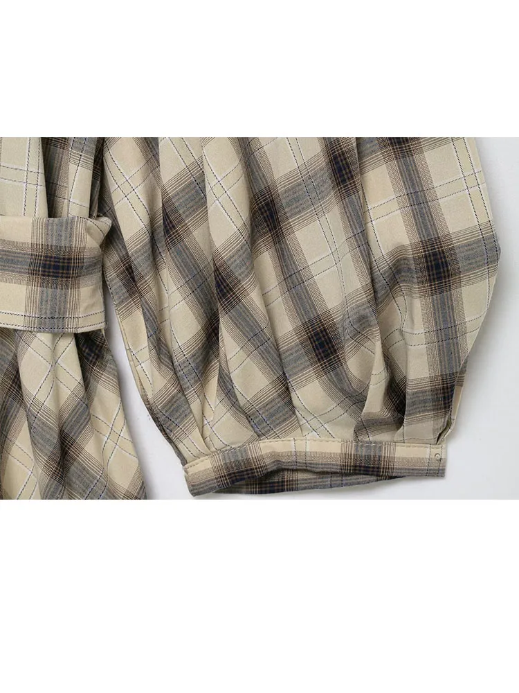 HH Mode Frauen Rundhals Taste Kariertes Hemd Stil Langarm Kleid Weibliche Elegante Gürtel Tasche Dekoration Casual A-Line Kleid