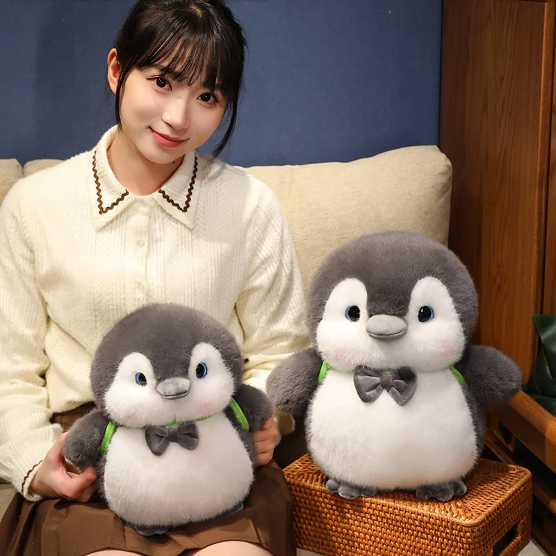 Kawaii delicado artesanal bebê pinguim série brinquedos de pelúcia macio fofo bonito pinguim boneca carregando mini mochila agradável presente