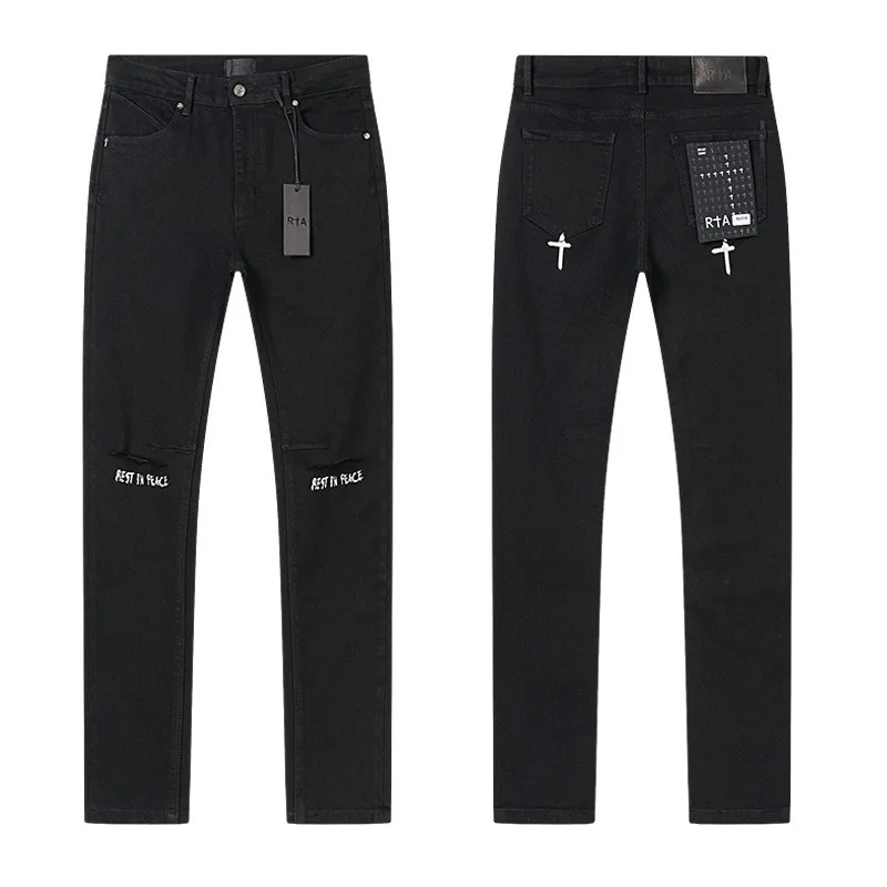 2026 New Men's Slim Fit Ripped RTA Jeans Personality Distressed Destroyed Stretch RTA Denim Pants