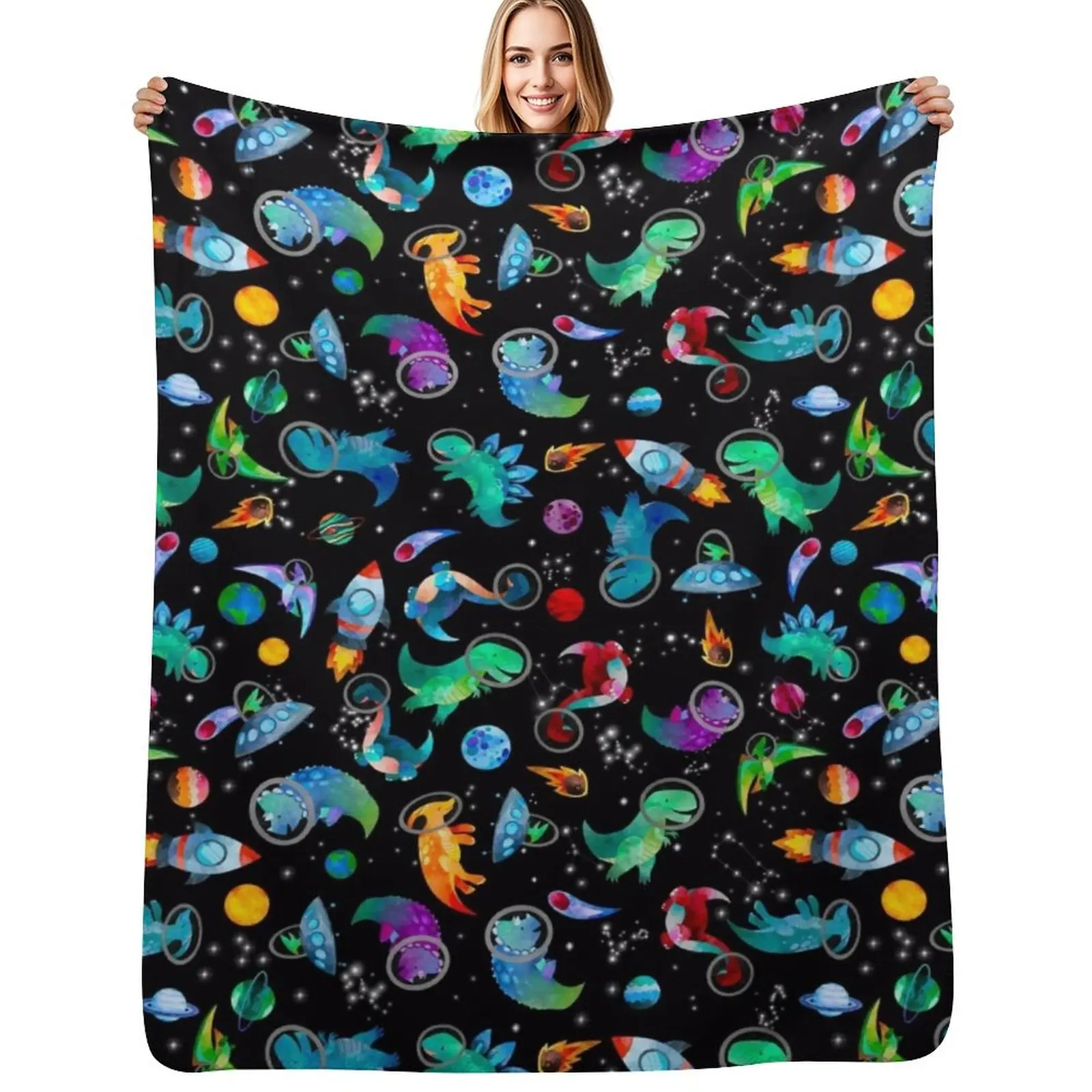 Watercolor Space Dinosaurs Galaxy Pattern Throw Blanket Versatile Cozy Throw Blanket for All Occasions