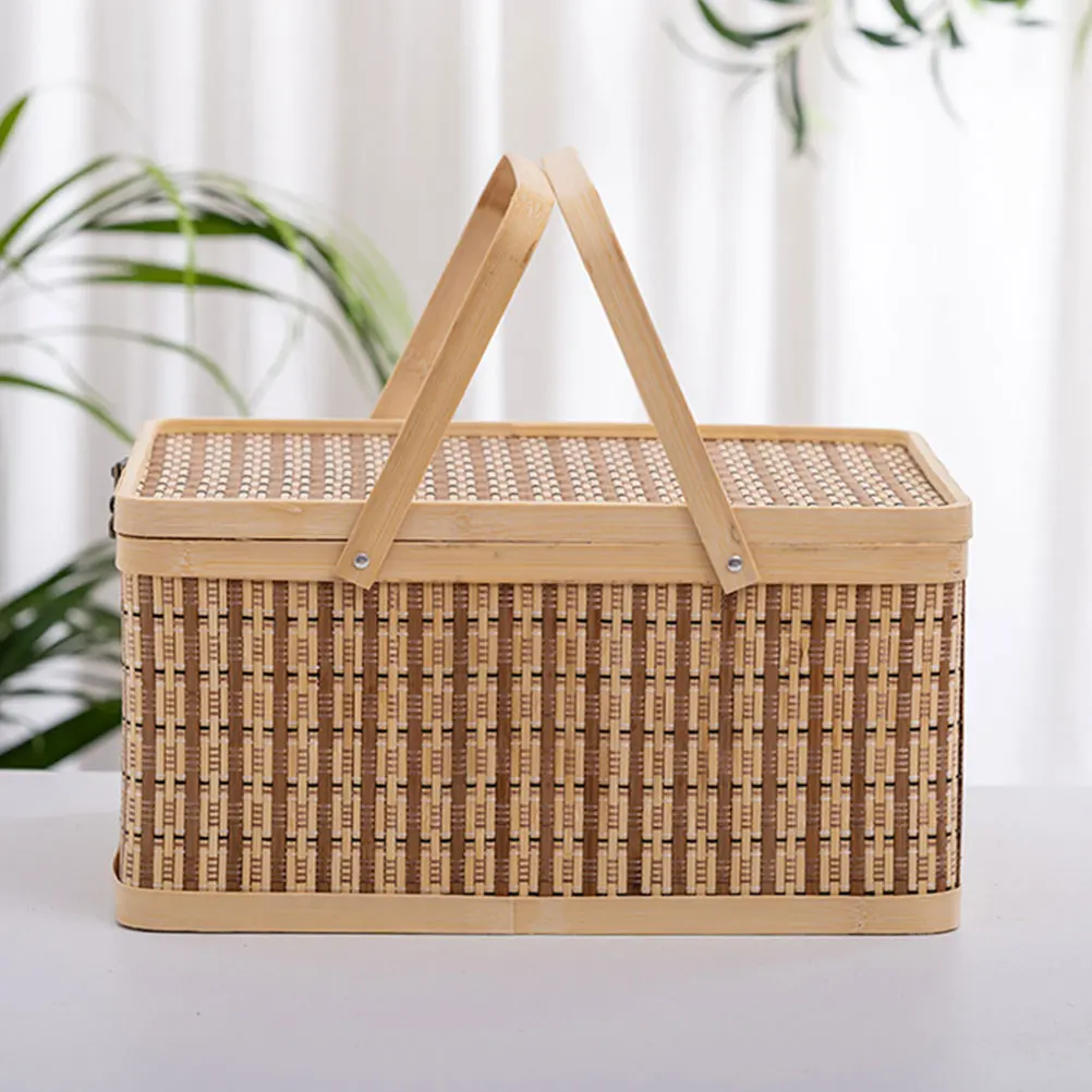

Bamboo Storage Woven Picnic Decorative Home Basket Egg Holder Vegetable Basket Retro Gift Box Large Capacity Portable