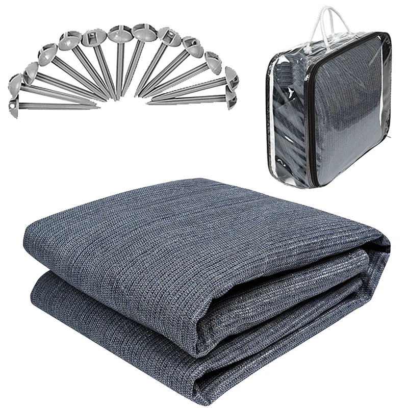1 Set RV Awning Carpet Camping Carpet Mat Breathable Floor Mat Mesh+13 Ground Nails For Camping Tent Floor Caravan HDPE 2.5x3m