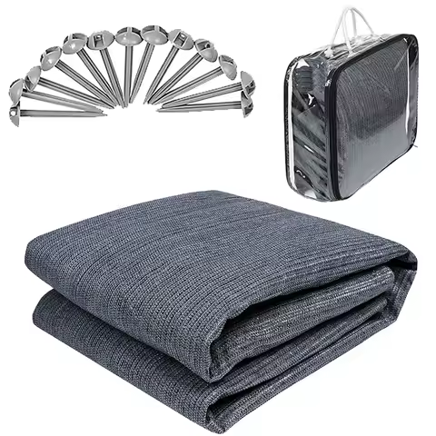 1 Set RV Awning Carpet Camping Carpet Mat Breathable Floor Mat Mesh+13 Ground Nails For Camping Tent Floor Caravan HDPE 2.5x3m