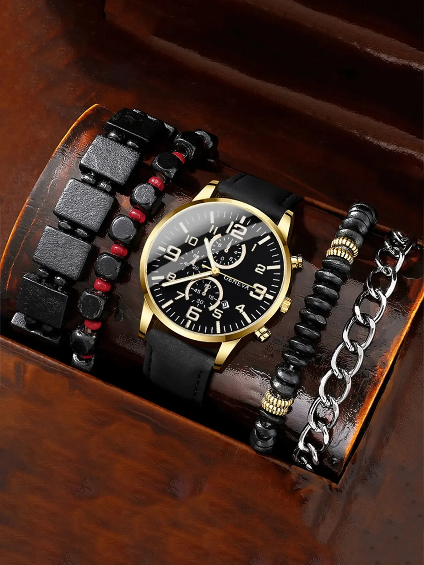 5pcs Men\'s Watch Set Fashion Casual Business Quartz Watch Fashion Casual Bracelet Watch Set