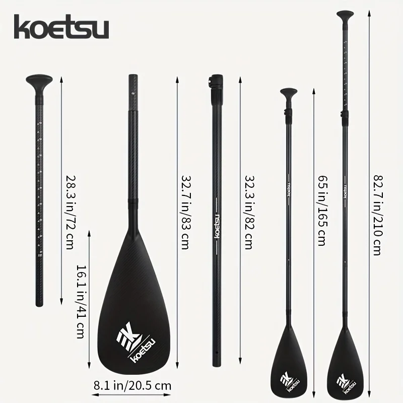 KOETSU Twill Carbon Paddle - 3-Piece Detachable Full Carbon Fiber SUP/Kayak Paddle