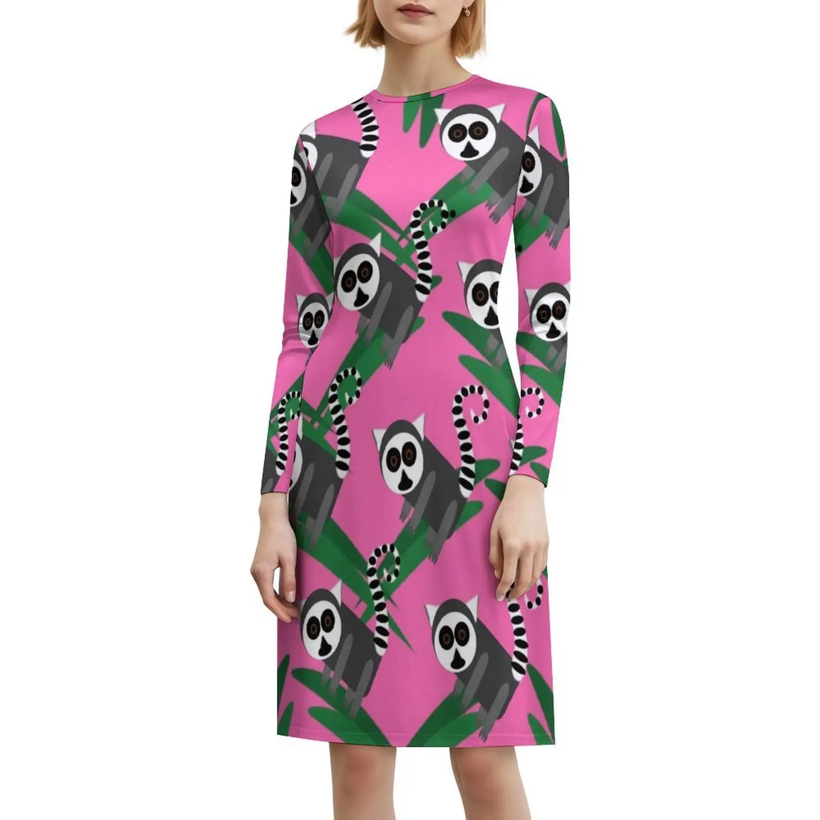 キツネザル柄ピンクの恋人ネックラインドレスエレガントなサマーパーティードレス女性のためのキツネザルキツネザルベビーキツネザルメンデブルキツネザル女性