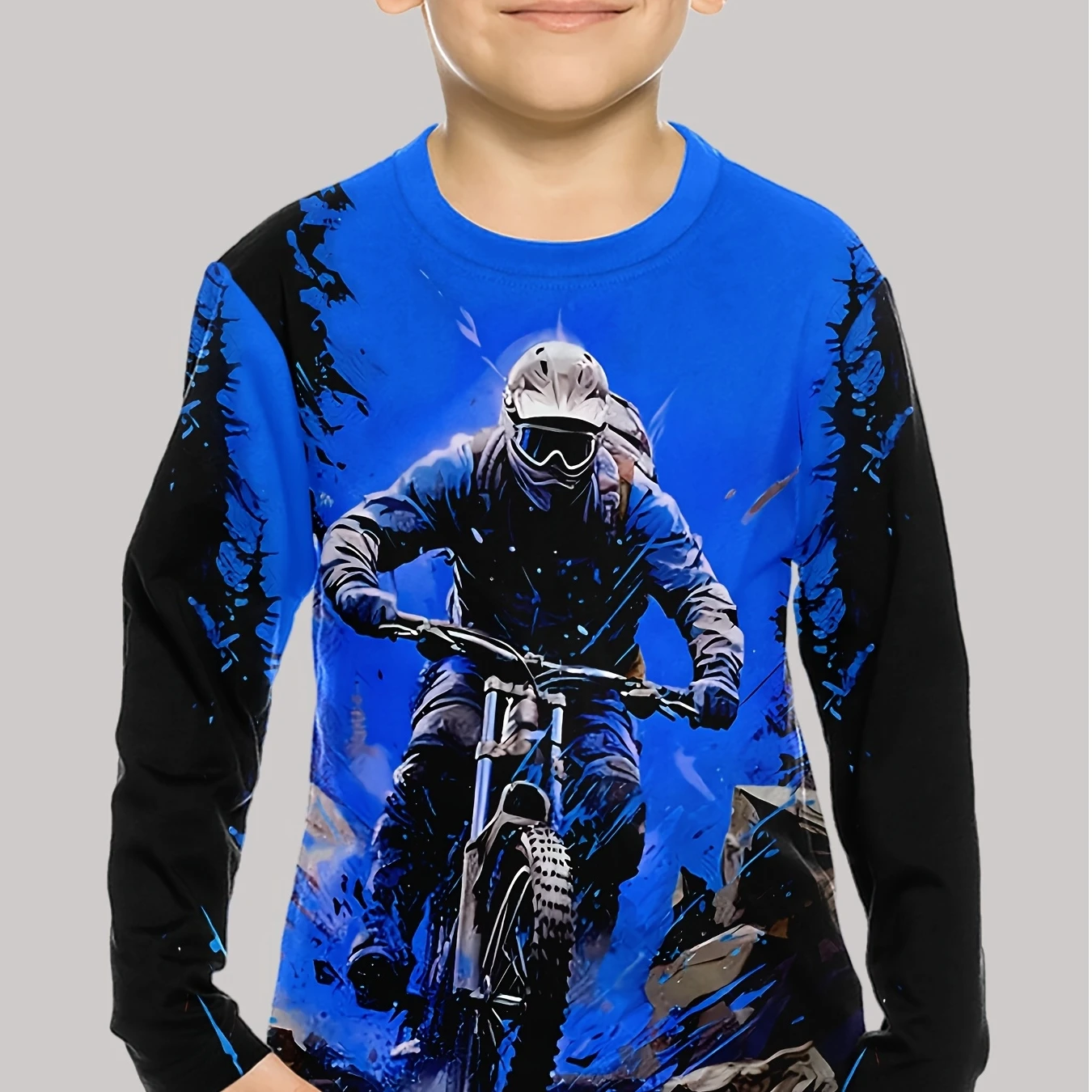 Roupas infantis meninos camiseta manga longa 3d moda bicicleta da sujeira gráfico crianças todas as estações roupas casuais pulôver diário topos