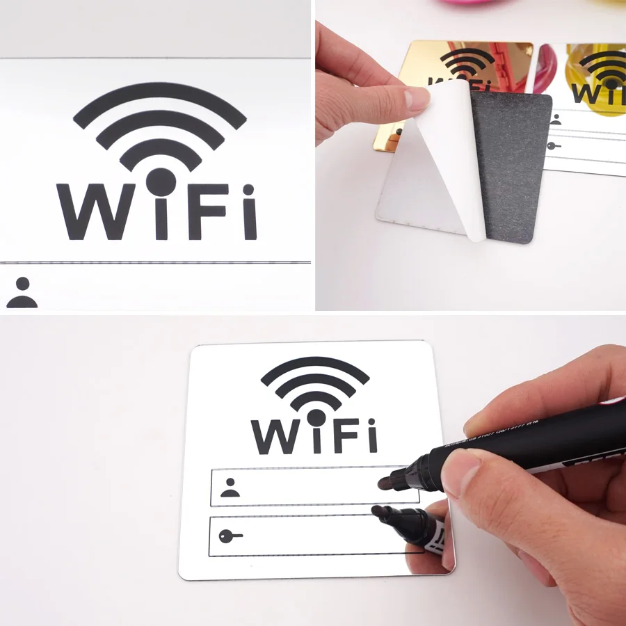 WIFI/ห้ามสูบบุหรี่/ป้ายห้องน้ํา 3D กระจกอะคริลิคสติ๊กเกอร์ติดผนังสําหรับ Public Shope ป้ายแผ่น