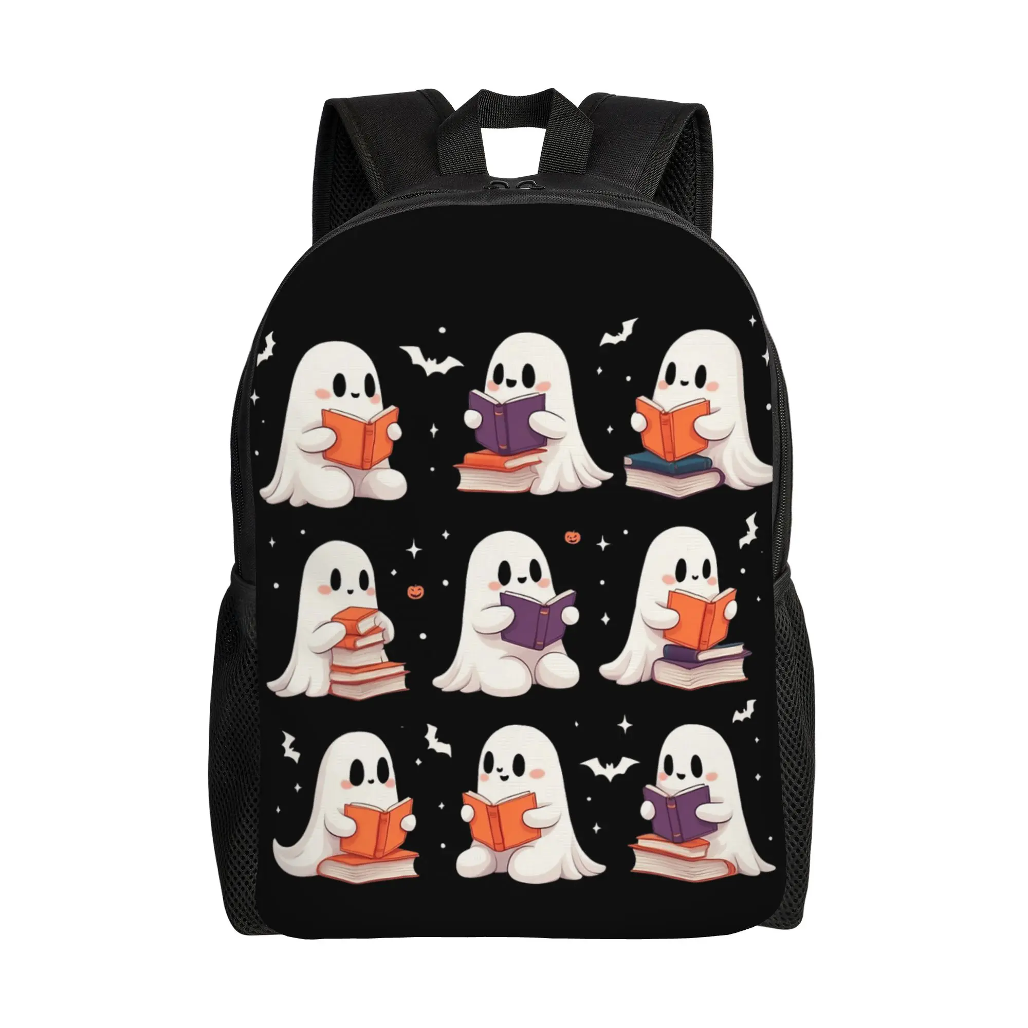 Cute Ghost Reading Book Lovers Halloween Backpack for Men Women Casual Student Business Daypack  Laptop Shoulder Bag Gift