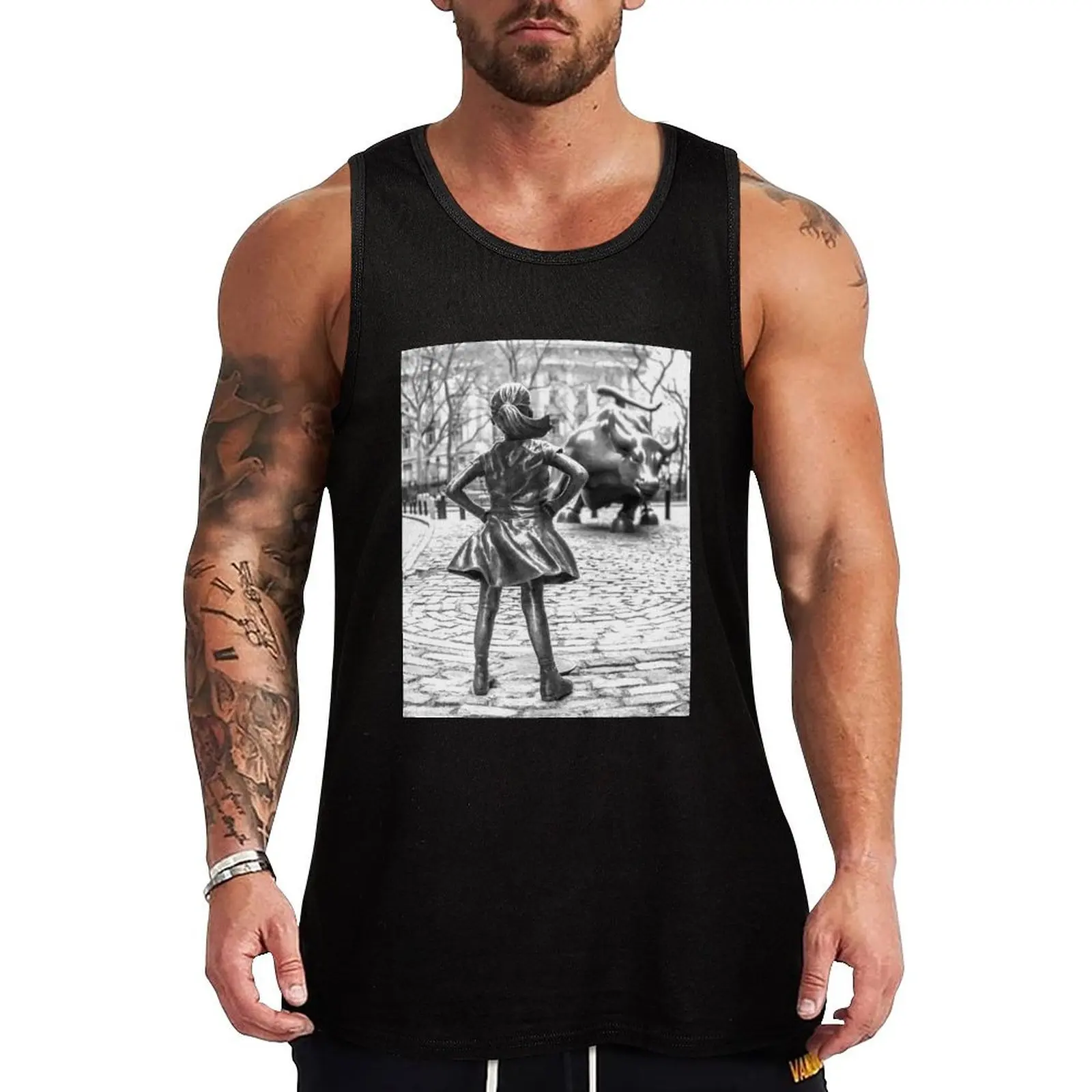 

Fearless Girl And Wall Street Bull Statue - New York Tank Top vest for men sexy clothes men