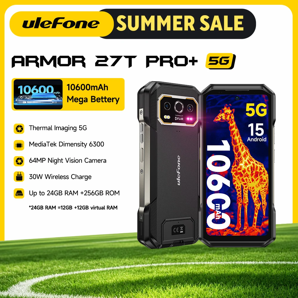 Ulefone Armor 27T Pro+ 5G Rugged Phone 10600mAh Android 15 Smartphone 50MP+64MP Cámara Nocturna 6.78» 120Hz 24GB+256GB NFC Teléfono Móvil