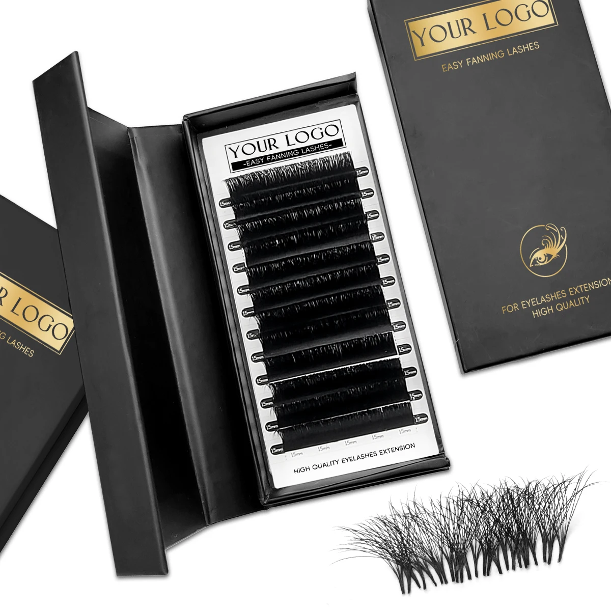 

10 boxes Easy Fan Lash Extension Trays Dark Matte Black Russian Volume Lashes Easy Fan Lash Trays Wholesale 0.07 CC Curl