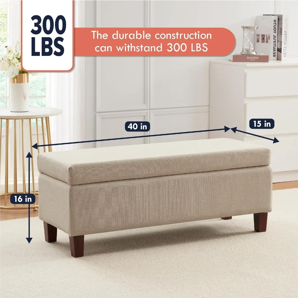 Storage Ottoman Bench Upholstered Rectangle Storage Ottoman with Hinge Lid for Entryway, Bedroom, Living Room, Linen