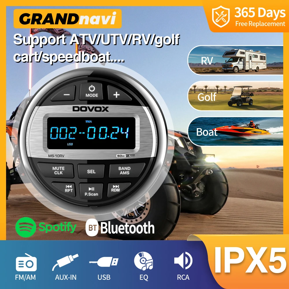 

Marine Stereo Boat Radio Waterproof Bluetooth FM AM Digital Media Audio Player For Yacht Gauge ATV UTV RV Golf Cart Speedboat