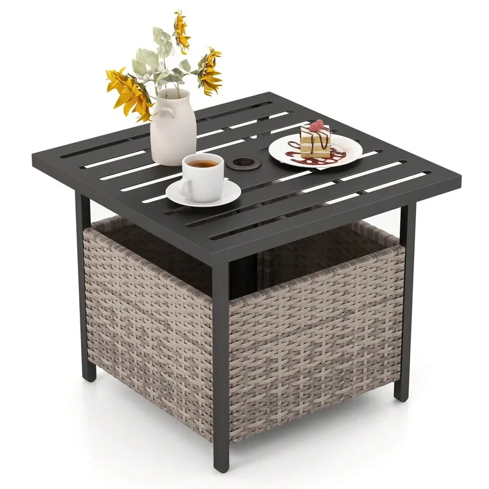 

Rattan Wicker Steel Side Table Outdoor Furniture Deck Garden Patio Pool Black Gray Brown