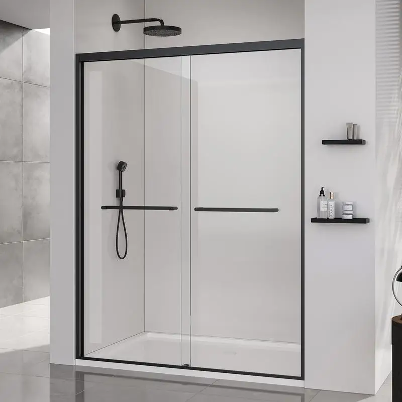 

56-60 Inch Double Sliding Soft-Close Shower Doors, 6mm Thick Tempered Glass Shower Door with Matte Black Finish for Bathroom.