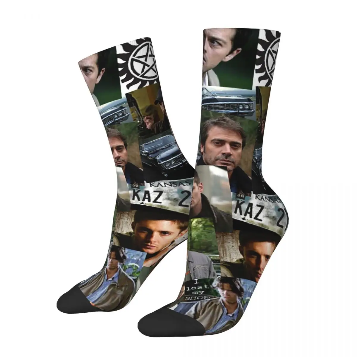 

Colorful Supernatural Collage Castiel Sports Socks Polyester Crew Socks for Women Men Sweat Absorbing