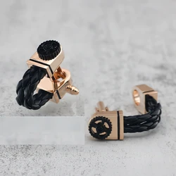 High End Light Luxury Men's Cufflinks With Rose Gold Plated Black Leather Chain Design  Wedding Gift Accessories