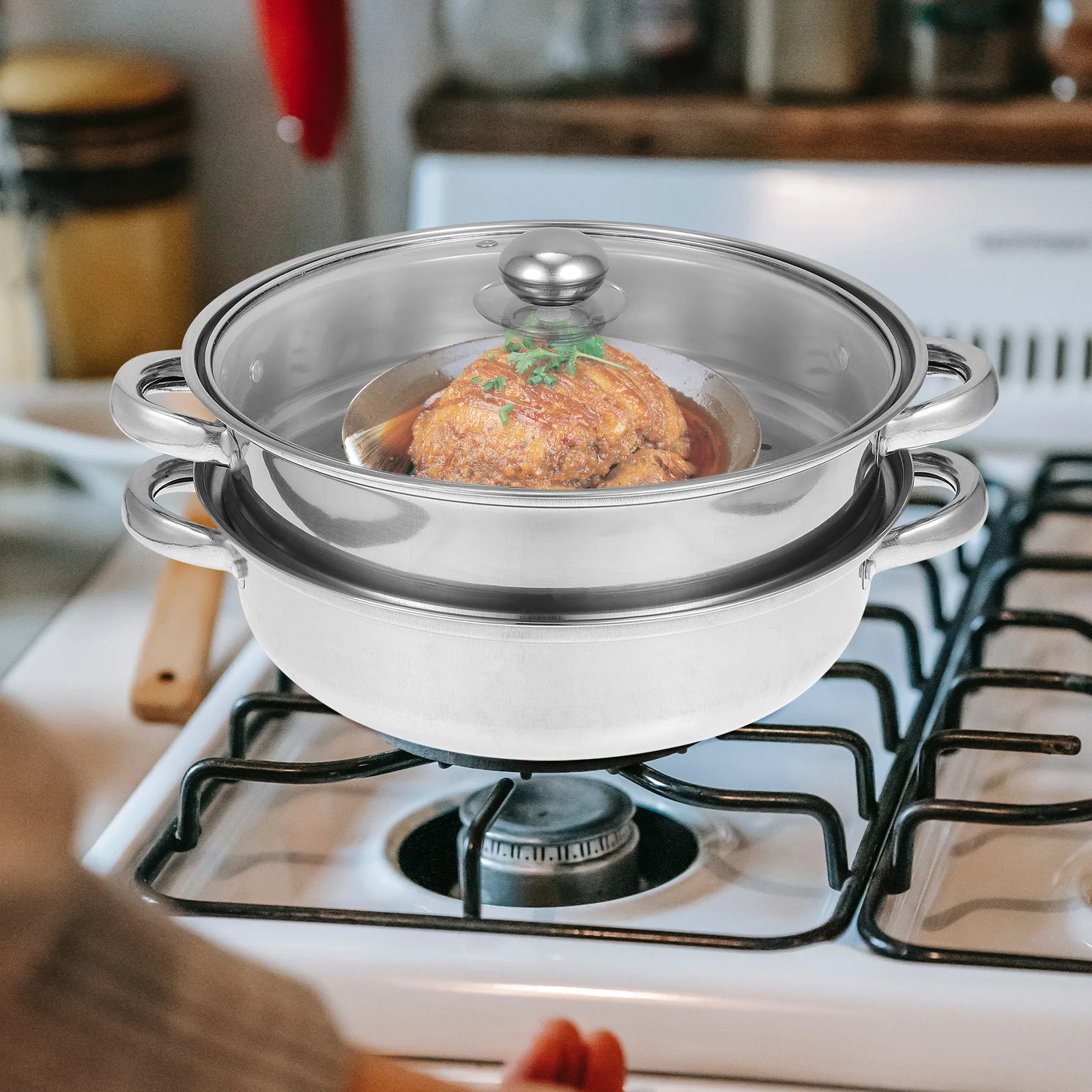

Double Layer Steamer Pot Heavy Duty Kitchen Steaming Tool Multi-Function Vegetable Steam Pot For Rice Cooker Stainless