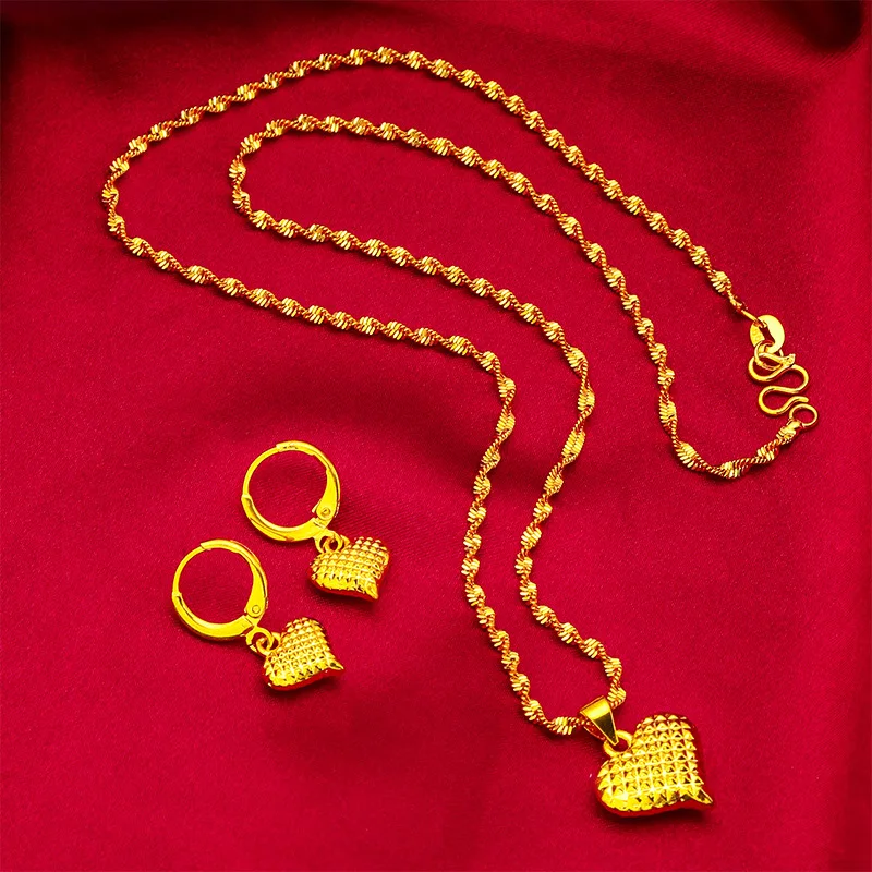Fashion 24K Gold Plated Ethiopian Jewellry Charm Woman\'s Pendant Necklace Earrings Sets Nigeria Bride Wedding Gifts Wholesales