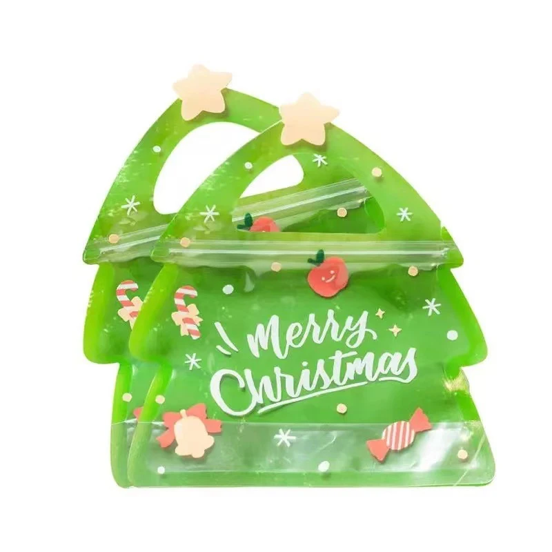 10Pcs Christmas Festival Gift Bags Xmas Tree Deer Shape Cookies Candy Bag for Children\'s Birthday Party Decor Sweets Package