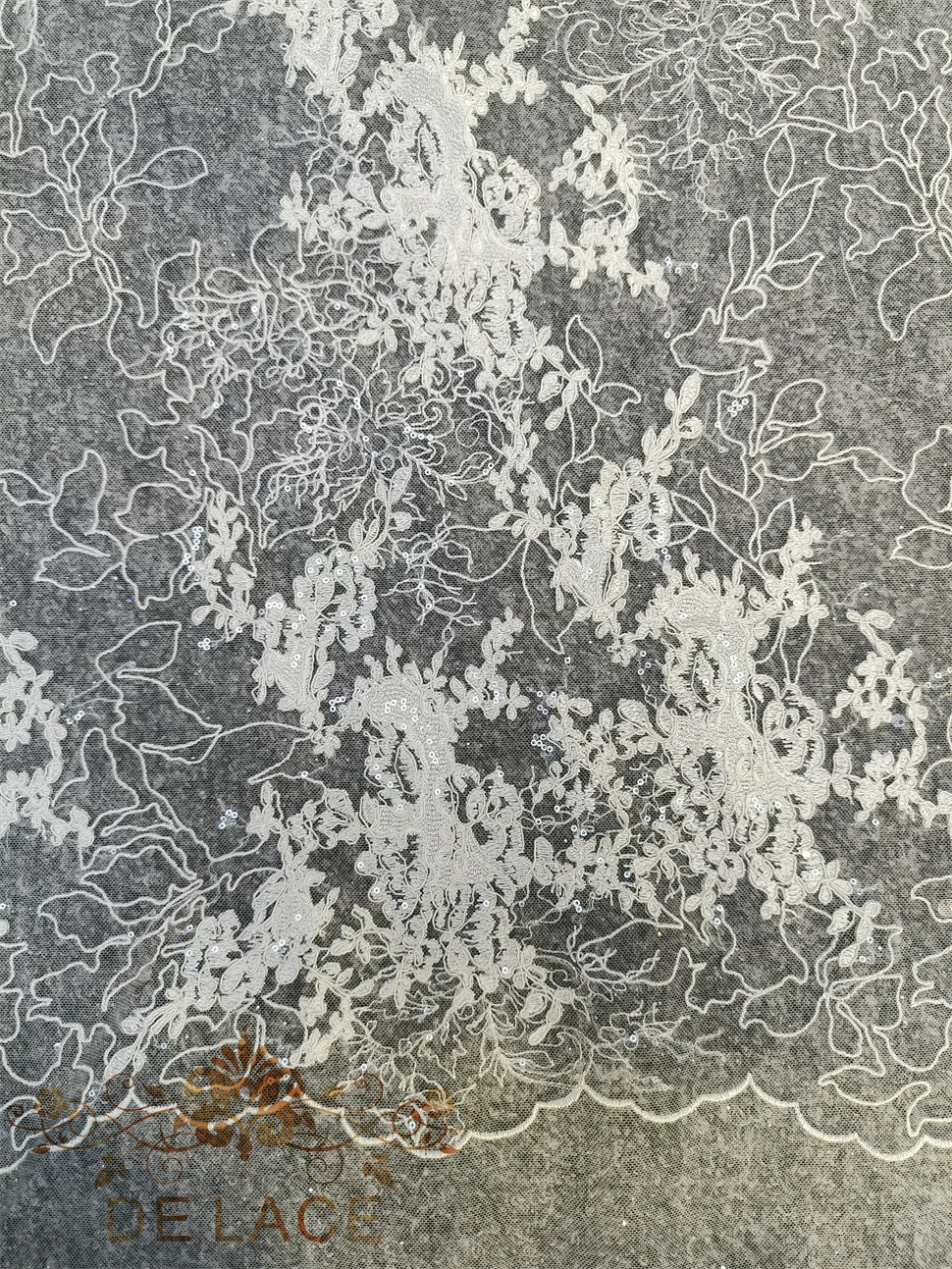 Delicate Corded Lace with Sequins Simple Elegant Floral Embroidered Lace With Cords Wedding Dress Lace Fabric