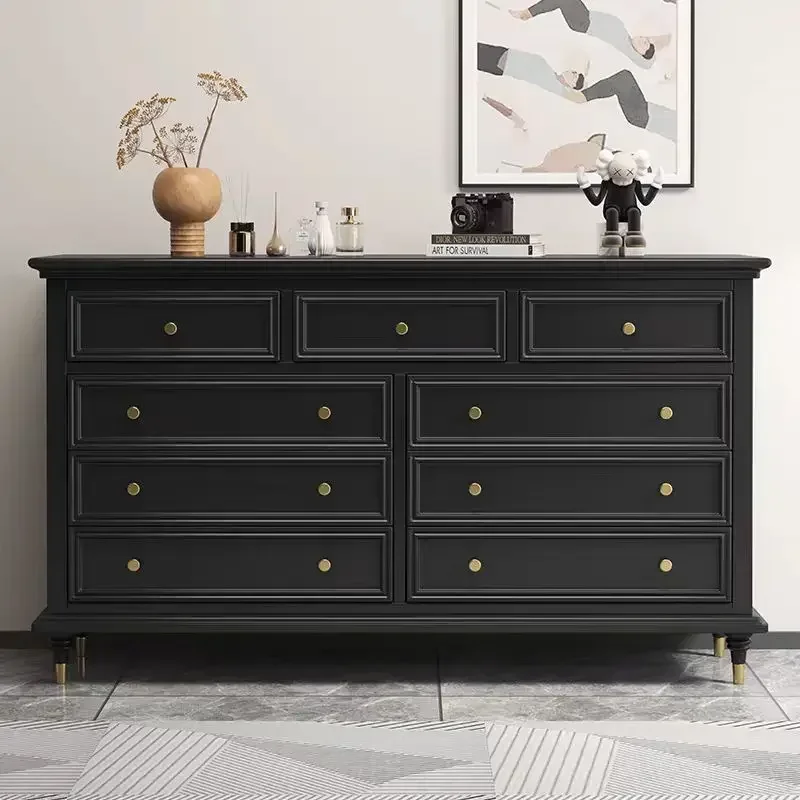 American solid wood six-chest cabinet black master bedroom living room wall storage cabinet French storage cabinet bedside
