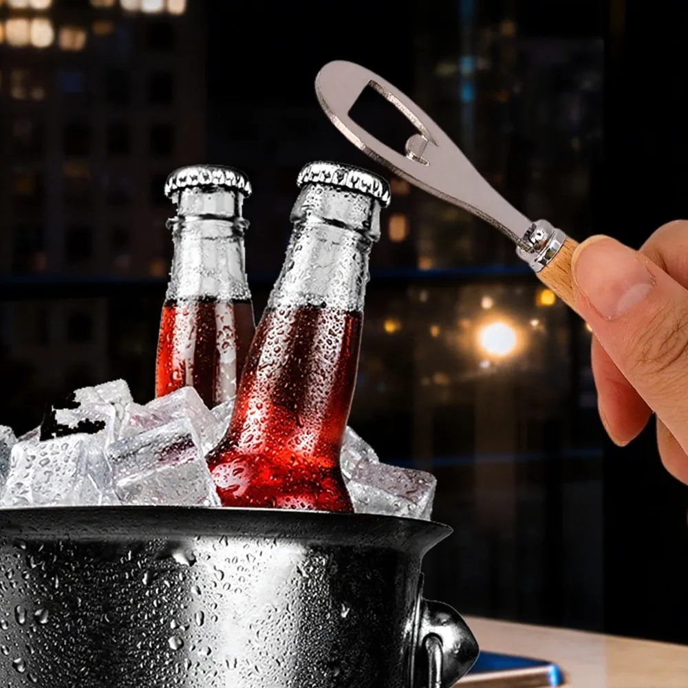 Stainless Steel Bottles Opener Wood Handheld Beer Bottle Opener Labor-saving Barware Bottle Openers Wedding Party Kitchen Tools