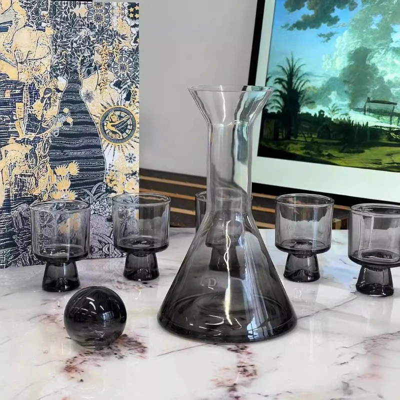 

European Black Series Handmade Transparent Crystal Cup Decanter Creative 5-piece Set of Water Cup and Wine Glass Gift Box Set