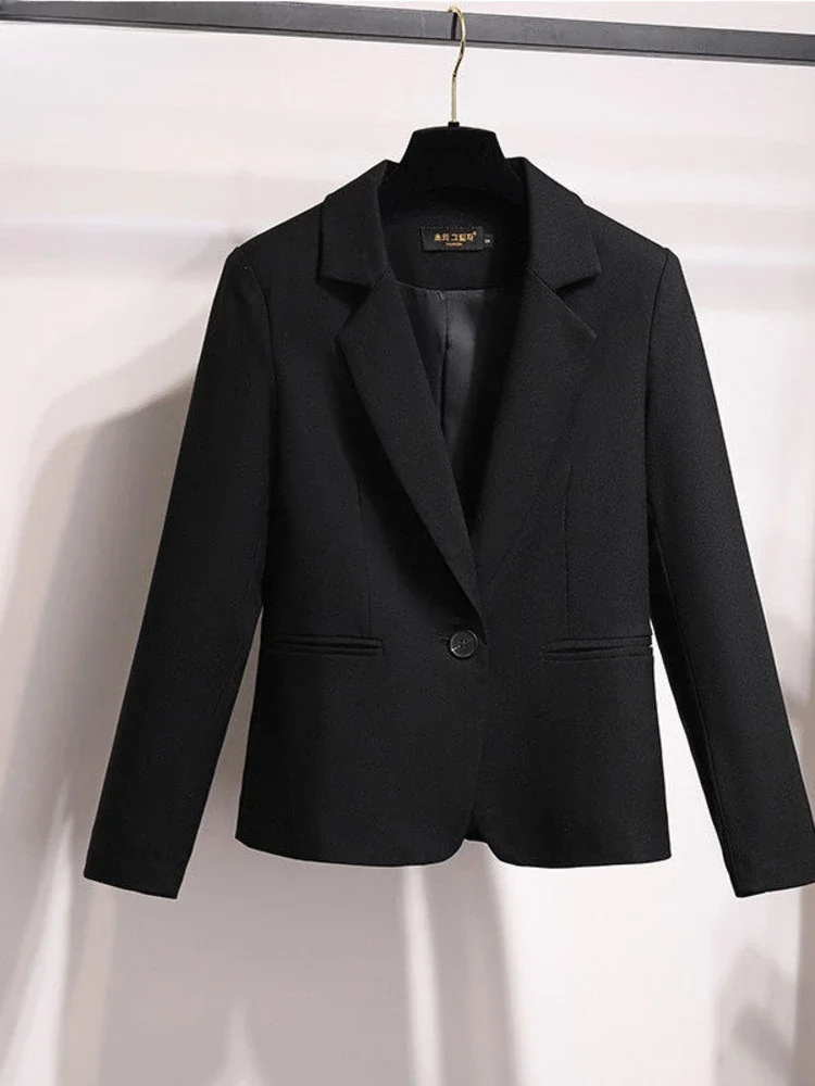 Blazer preto monocromático feminino, jaqueta casual, manga comprida, casaco solto, botão único, senhora do escritório, V1530, moda