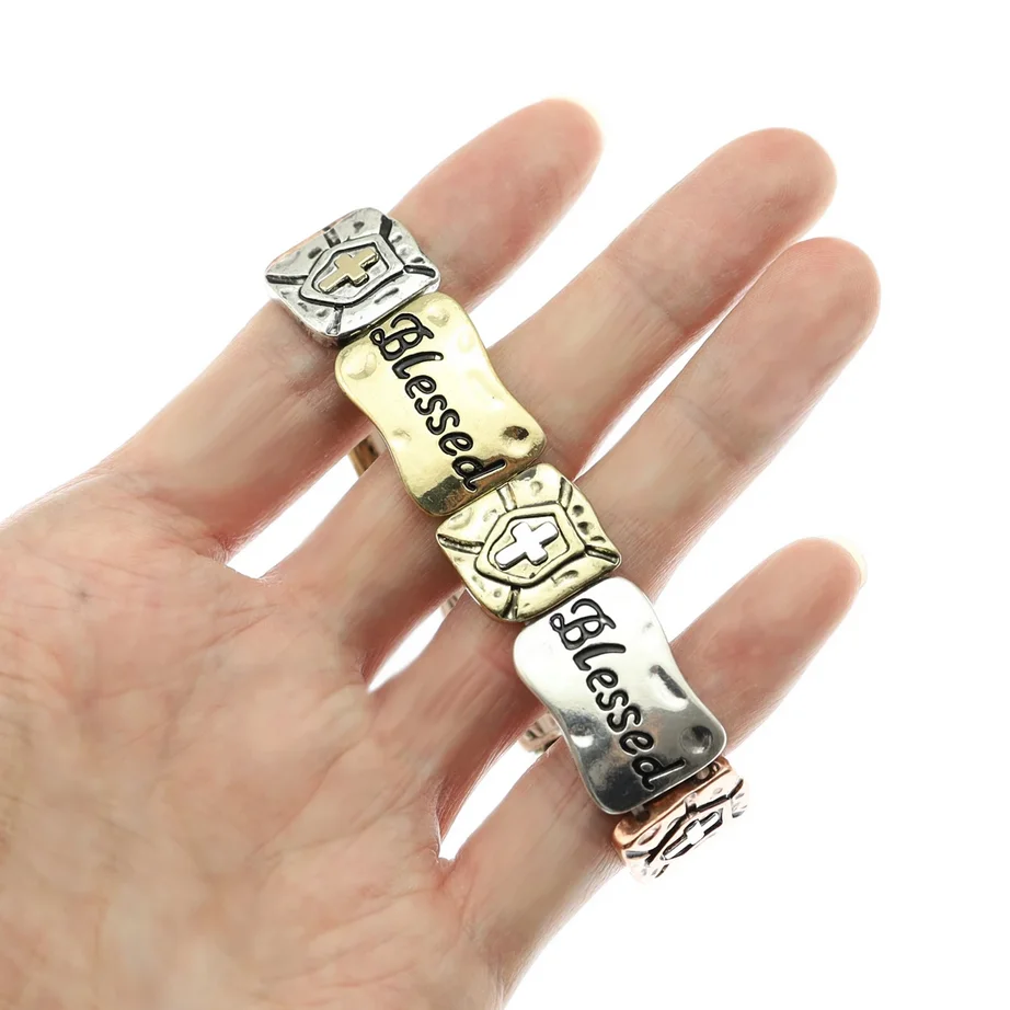 RechicGu Guardian Angel Inspirational Cross Christian Bracelet Religion Charm Bangle Bridal Vintage Gift Women Men Jewelry