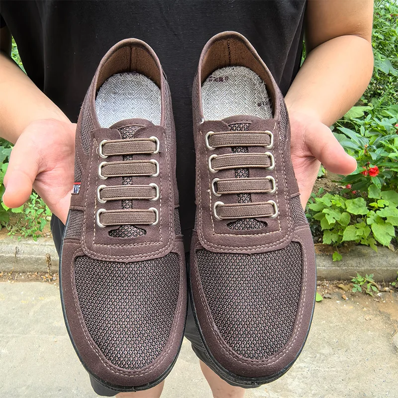 Men Slip On Canvas Shoes, Breathable Mesh Upper Non-slip Rubber Outsole, Lightweight Casual Walking Footwear for Elderly Dad