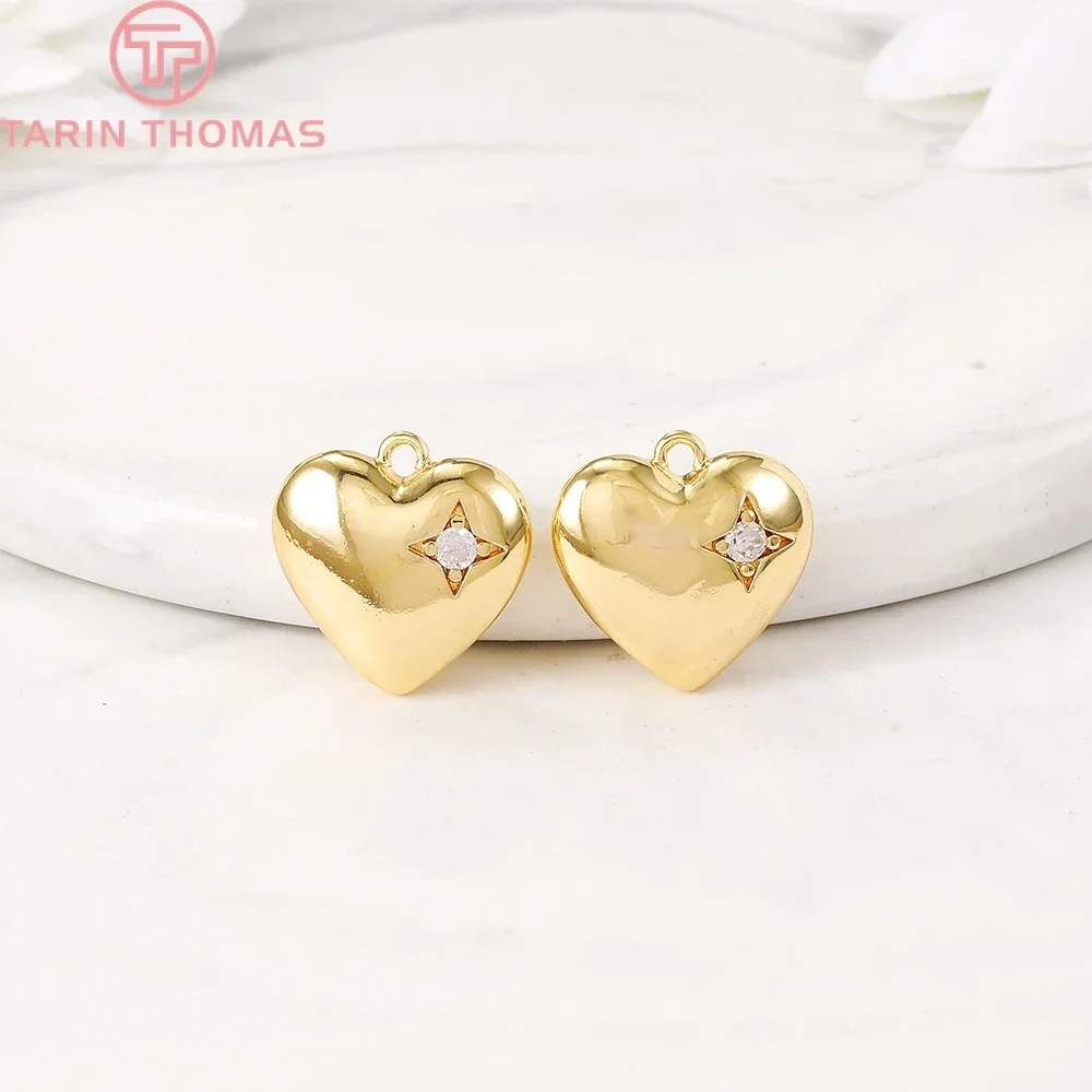 

(888)4PCS 15x15MM 24K Gold Color Brass with Zircon Heart Charm Pendants for DIY Jewelry Making Findings Accessories