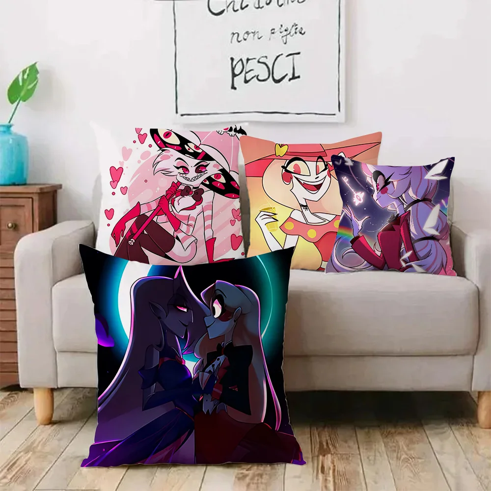 Hazbin Anime Pillow Covers Cartoon Sofa Decorative Home Double-sided Printing Short Plush Cute Cushion Cover