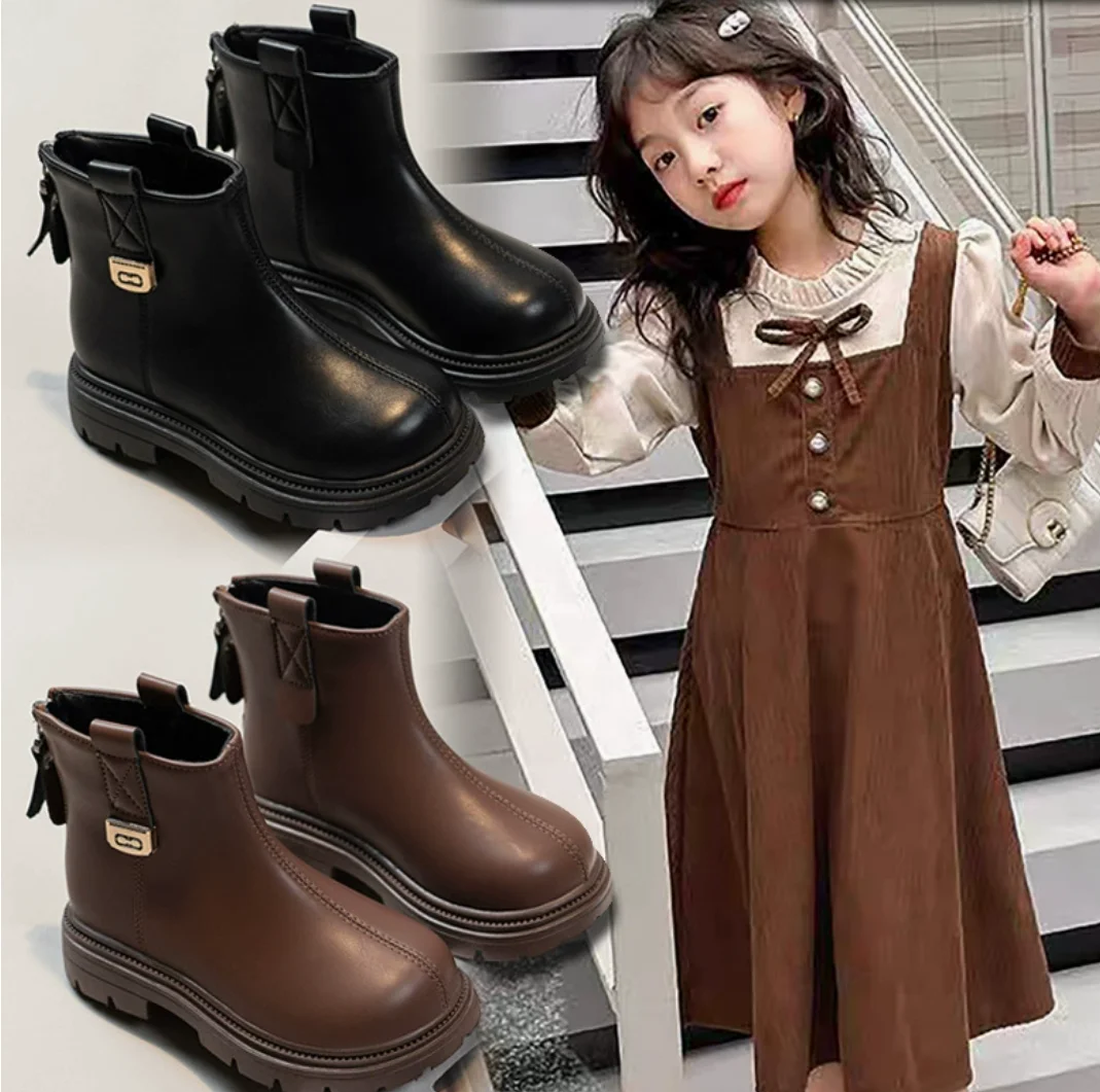 Girls Ankle Boots Round Toes Soft Bottom Kids Casual Short Boots Back Zipper Shoes Autumn New Children Fashion Chelsea Boots