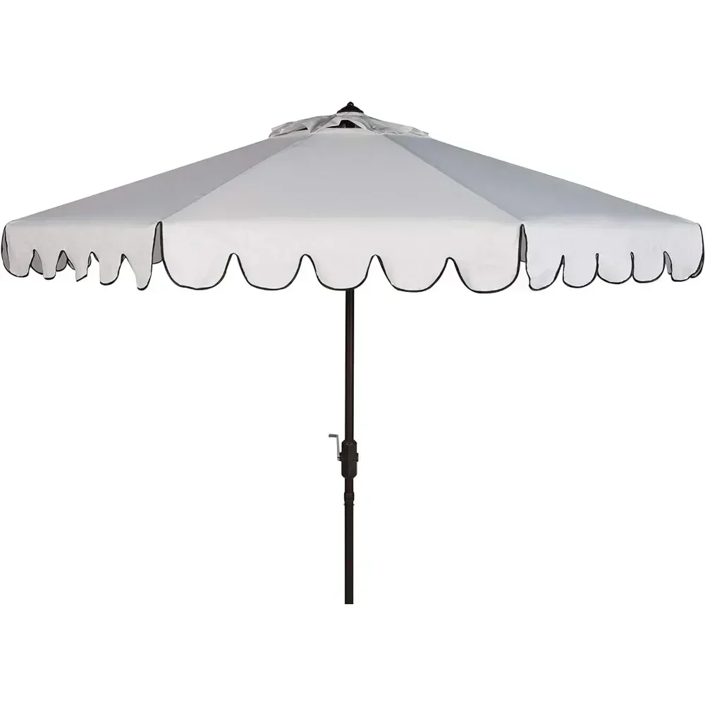 Sunshade Umbrella, Venice Navy and White Single Scallop Crank Outdoor Push Button Tilt Umbrella, 9Ft Patio Umbrella