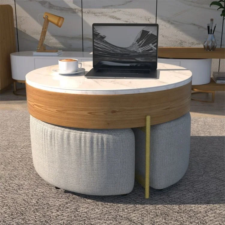 

Журнальный столик для хранения с сиденьями, современный кофейный чайный столик, круглый чайный столик