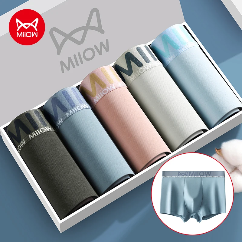 MiiOW 3pcs Soft Cotton Men\'s Boxers Antibacterial Thin Seamless Men Underwear Sexy Male Boxer Underpants Man Panties Boxer Short