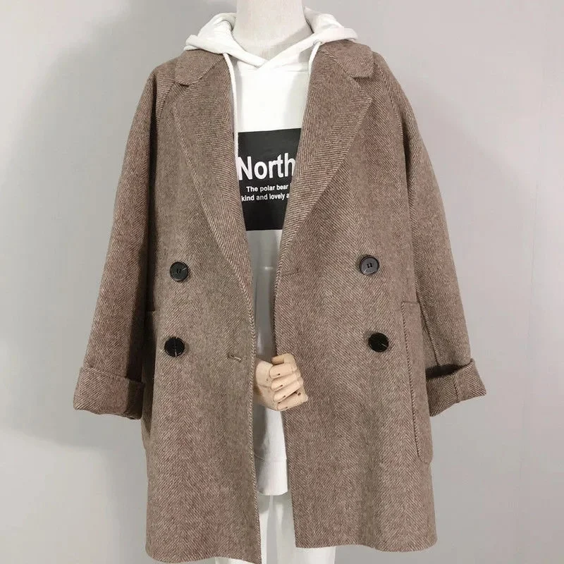 Herringbone Wool Coat Women's Spring Autumn Winter 2027 New Cashmere-Like Suit Woolen Jacket Korean Thicken Outwear Female Top