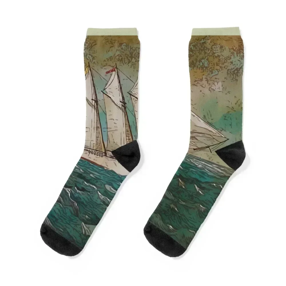 

Schooner Socks new in's retro gift with print Socks Girl Men's