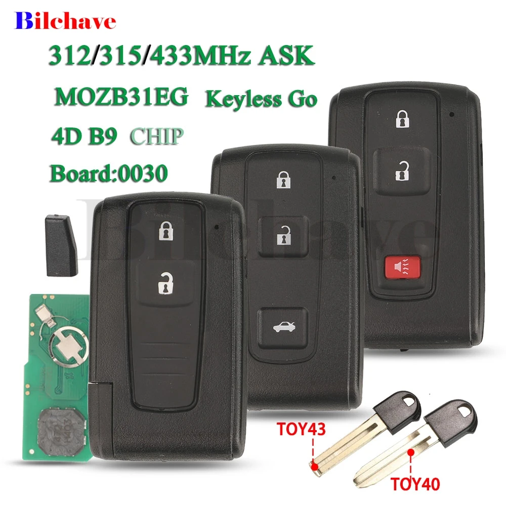 

jingyuqin FC:MOZB31EG 4D B9 Chip 312/315/433MHz ASK 0030 Car Remote Control Key For Toyota Prius 2004-2009 Smart Keyless Go Fob