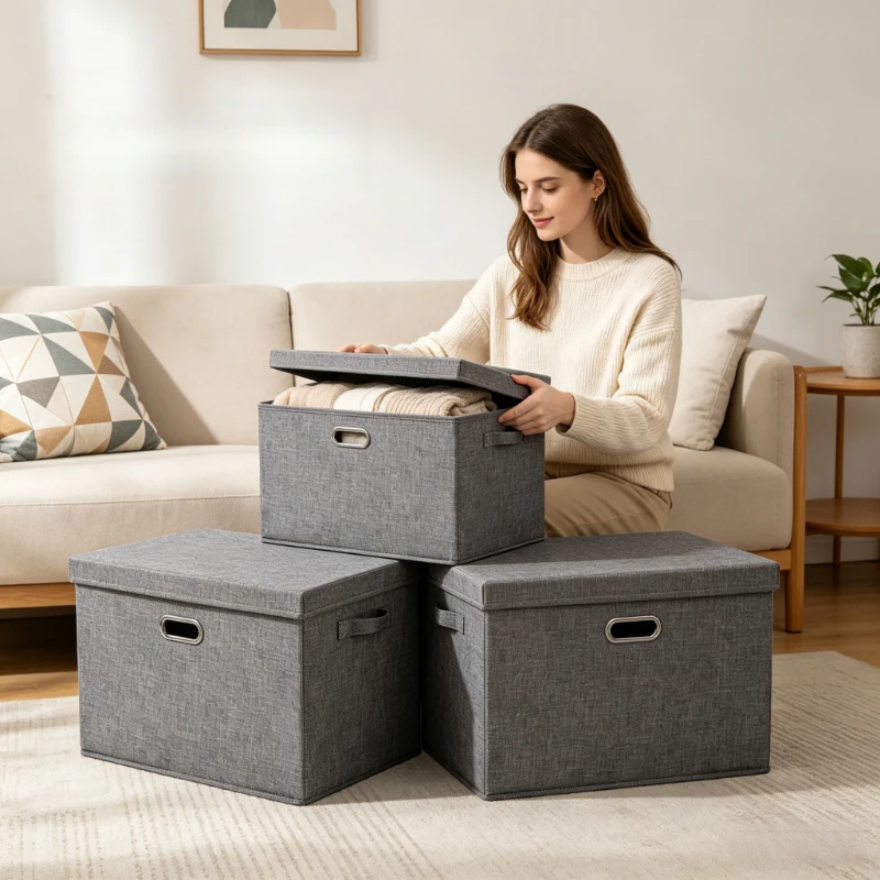 

3pcs Foldable Fabric Storage Box, Washable Organizer Bin for Garment, Pants, Underwear, Socks, Toys & Home Office Clutter
