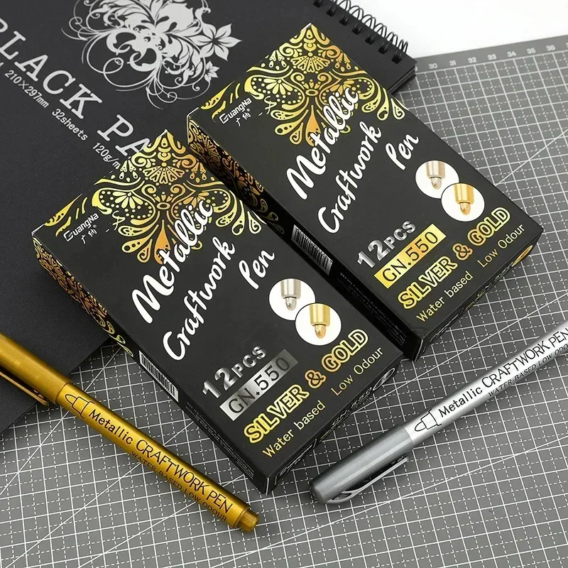 12/120 pz oro argento colore metallizzato pennarello pennarello evidenziatore permanente per artista illustrazione forniture artistiche fai da te cancelleria