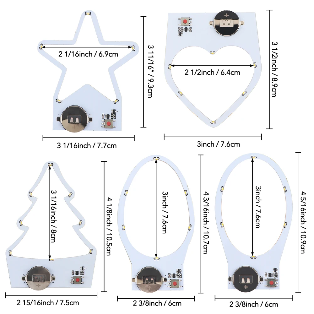 バッテリーなしのLEDライトユニット,自己粘着性,ライトなし,取り付けが簡単,ハート,スター,楕円形,卵,ツリーパターン,暖かい白