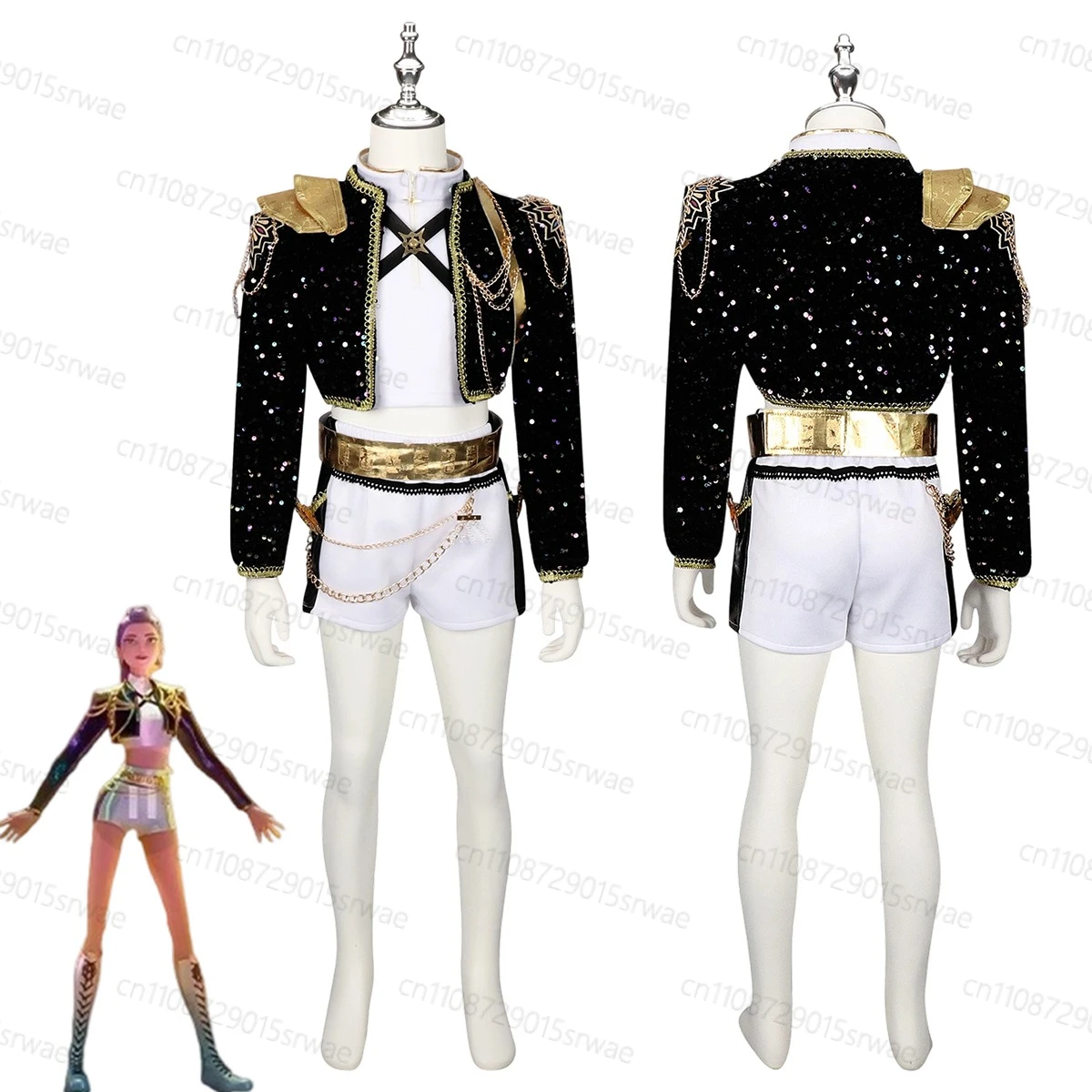 

Kids Kpop Demon Hunters Rumi Cosplay Costume Black Golden set Children's Girl idol role-playing costume Party Stage Clothing