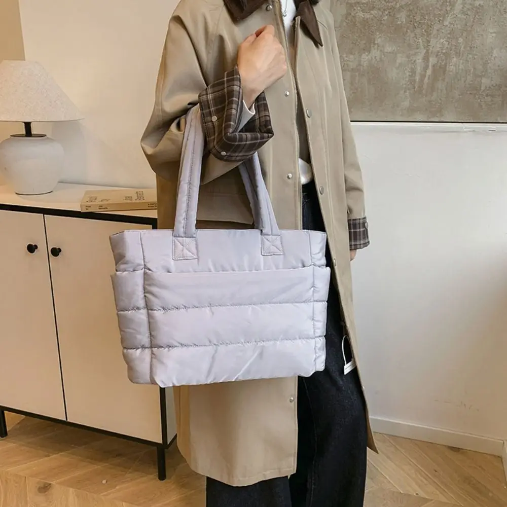 

Korean Style Down Cotton Shoulder Bag Solid Color Lightweight Cotton-padded Tote Bag Space Cotton Large Capacity Puffy Bag