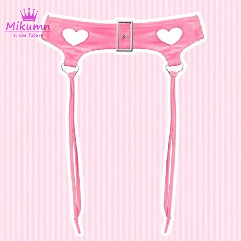 Mikumn Harajuku Punk Pink Hollow Out Love Heart Waist Belt Lace-up Decoration Belt Y2K Aesthetic Women Chic Waistband Streetwear